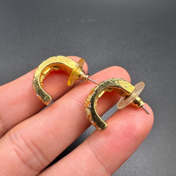 Vintage signed Ann Taylor gold tone with rhinestone Stud earrings - Picture 4 of 8